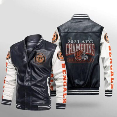 Cincinnati Bengals Super Bowl LVI Bound Helmet Logo NFL Champions Team Gift For Bengals Fans Leather Bomber Jacket LBJ0143
