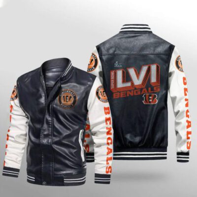Cincinnati Bengals Super Bowl LVI Bound Tilted Roster Logo NFL Team Gift For Bengals Fans Leather Bomber Jacket LBJ0120