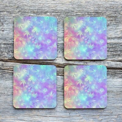 Colorful Cannabis Leaf's Drinkware Coaster (Set of 4)
