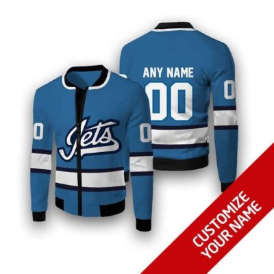 Columbus Blue Jackets #00 Personalized Blue Jersey Style Gift With Custom Number Name For Jackets Fans Fleece Bomber Jacket