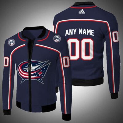 Columbus Blue Jackets Nhl Hockey Team Logo Blue All Over Design Gift With Custom Number Name For Blue Jackets Fans Fleece Bomber Jacket