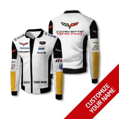 Corvette Racing Auto Racing Team Moto Gp Motocross 3D Costume Gift With Custom Name For Corvette Fans Fleece Bomber Jacket