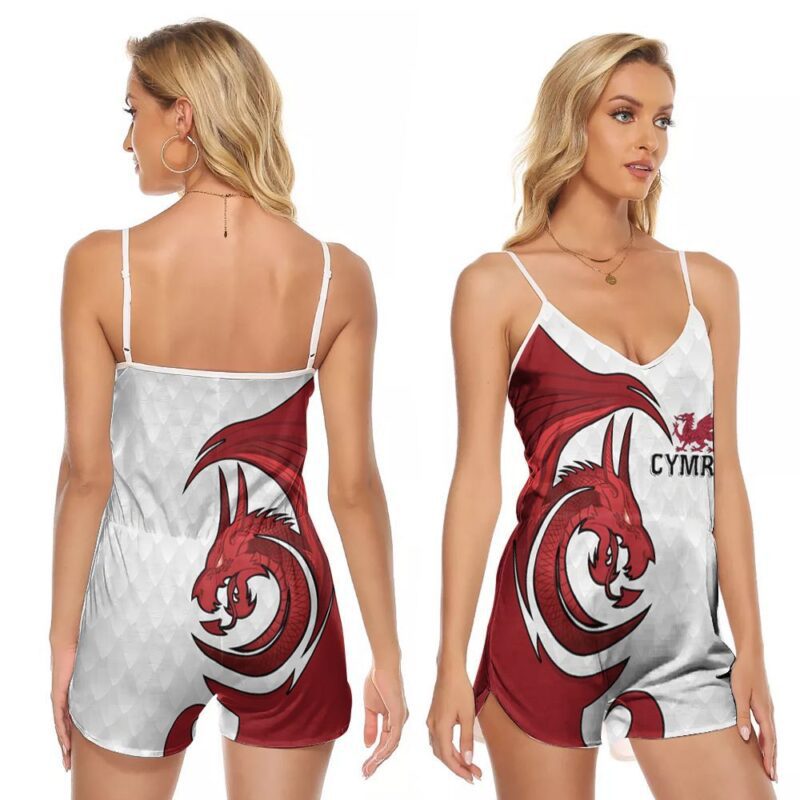 Cymru Wales Red Dragon Logo Pattern 3D Designed For Wales Fans Wales Lovers V-neck Romper Jumpsuit RJ00891