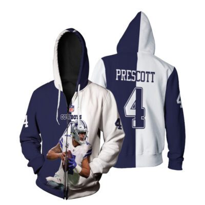 Dallas Cowboys Dak Prescott 4 NFL Legends Navy White Two Tone 3D Gift For Cowboys Fans Zip Hoodie ZH00191