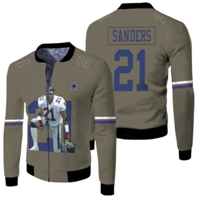 Dallas Cowboys Deion Sanders 21 Salute to Service Retired Player Limited Olive Jersey Gift for Cowboys Fans Fleece Bomber Jacket