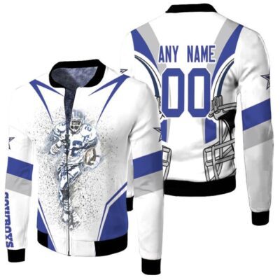 Dallas Cowboys Emmitt Smith 00 White Jersey Style Gift With Custom Number Name For Cowboys Fans Fleece Bomber Jacket