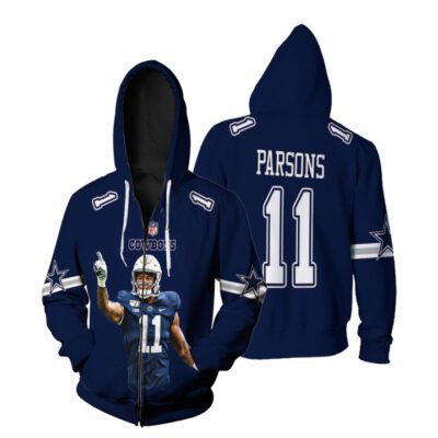 Dallas Cowboys Micah Parsons 11 NFL 2021 Legendary Captain Navy 3D Gift For Cowboys Fans Zip Hoodie ZH00979