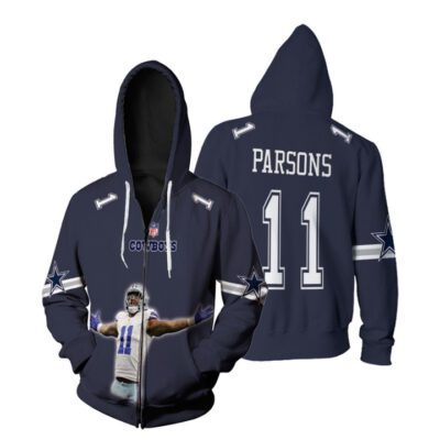 Dallas Cowboys Micah Parsons 11 NFL Great Player Navy 3D Gift For Cowboys Fans Zip Hoodie ZH00758