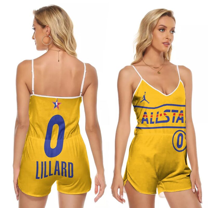 Damian Lillard #0 Warriors 2021 All Star Western Conference Gold Gift For Damian Lillard Fans V-neck Romper Jumpsuit RJ05319