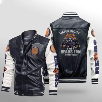 Damn Right I Am A Chicago Bears Fan Now And Forever Gift For Bears Fans Leather Bomber Jacket LBJ0193