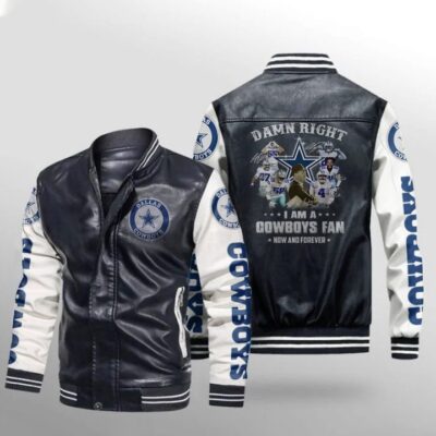 Damn Right Legend Signed I Am A Dallas Cowboys Fan Now And Forever Gift For Cowboys Fans Leather Bomber Jacket LBJ0022