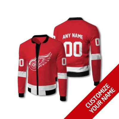 Detroit Red Wings #00 Personalized Red Jersey Style Gift With Custom Number Name For Wings Fans Fleece Bomber Jacket