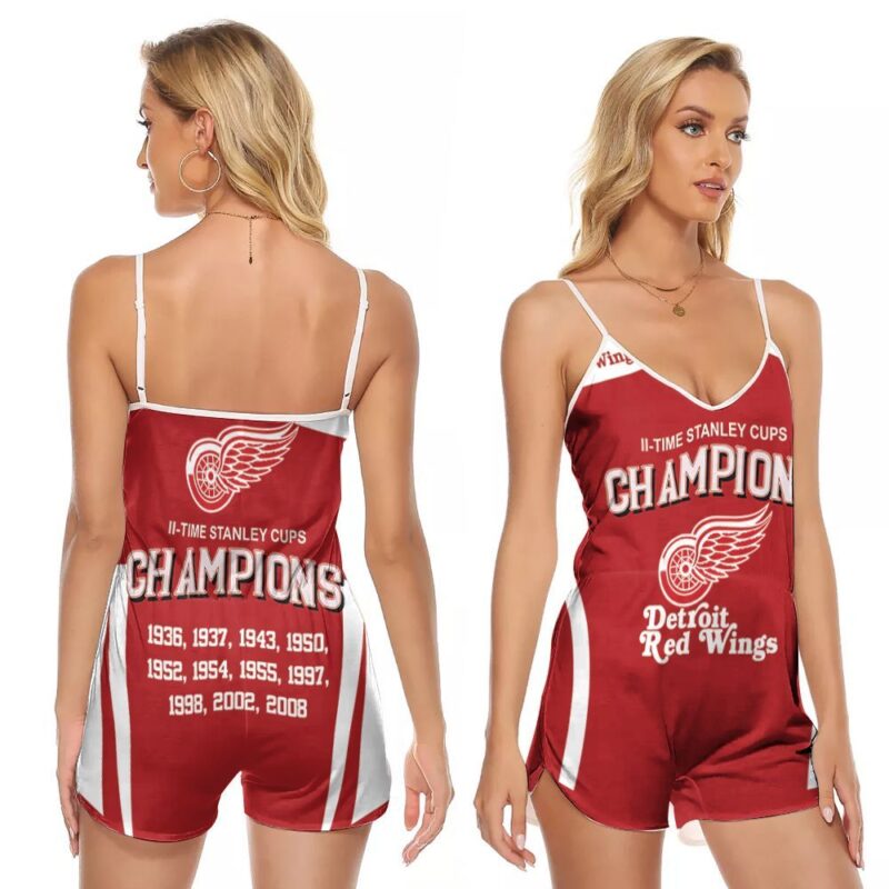 Detroit Red Wings 11 Times Stanley Cups Champions NHL Ice Hockey Gift For Detroit Red Wings Fans Anniversary V-neck Romper Jumpsuit RJ00840