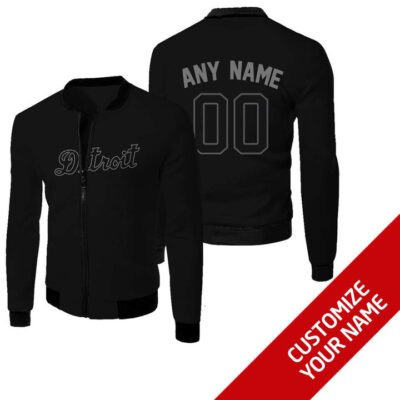 Detroit Tigers #00 Personalized Black Jersey Style Gift With Custom Number Name For Tigers Fans Fleece Bomber Jacket