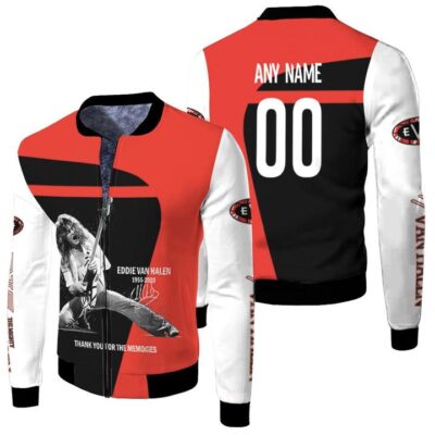 Eddie Van Halen 1955 2020 Thank You For The Memories Gift With Custom Name Number For Eddie Van Halen Fans Fleece Bomber Jacket