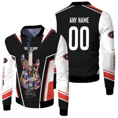 Eddie Van Halen Playing Guitar Memories American Musician Gift With Custom Name Number For Eddie Van Halen Fans Fleece Bomber Jacket