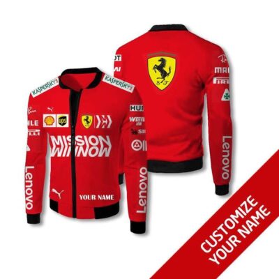 Ferrari Shell Ups Mission Auto Racing Team Costume 3D Personalized Gift With Custom Name For Ferrari Fans Fleece Bomber Jacket