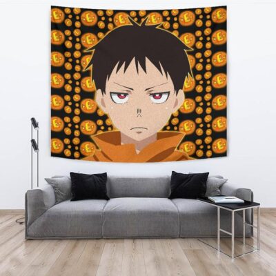 Fire Force Anime Tapestry Shinra Kusakabe Red Eye E Letter Fire Patterns Tapestry Wall Hanging 3