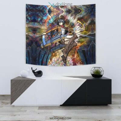 Focused Mikasa Wall Anime Tapestry 2