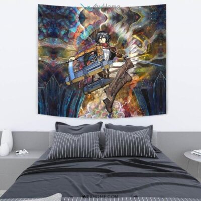 Focused Mikasa Wall Anime Tapestry 3