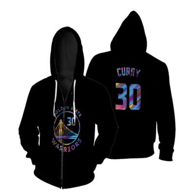 Golden State Warriors Stephen Curry 2021 Iridescent Black Jersey Inspired Style Gift For Golden State Warriors Fans Zip Hoodie ZH00621