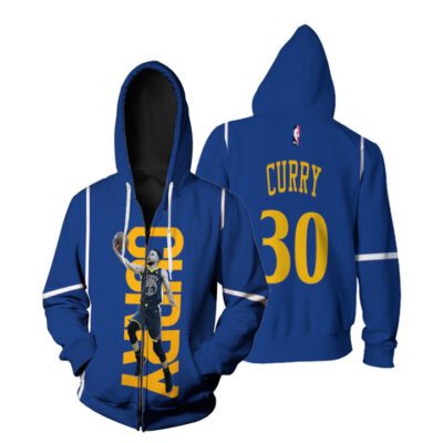 Golden State Warriors Stephen Curry 30 NBA Great Player Basketball Blue Icon Edition 2019 3D Gift For Warriors Fans Zip Hoodie ZH00900