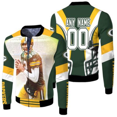 Green Bay Packers Aaron Rodgers 00 Any Name Green Jersey Style Gift With Custom Number Name For Packers Fans Fleece Bomber Jacket