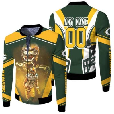 Green Bay Packers Davante Adam 00 Any Name Green Jersey Style Gift With Custom Number Name For Packers Fans Fleece Bomber Jacket