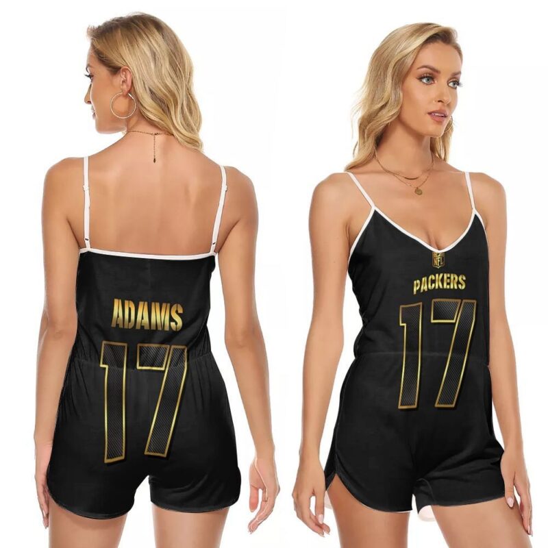 Green Bay Packers Davante Adams 17 NFL American Football Black Golden Edition Gift For Packers Fans V-neck Romper Jumpsuit RJ00914