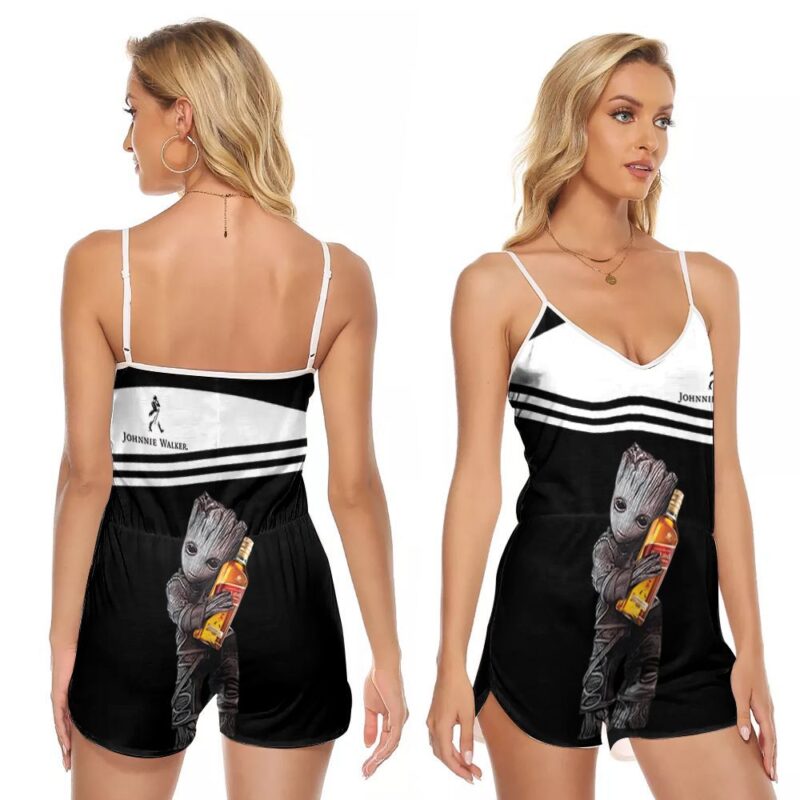 Groot Loves Johnnie Walker 3D Designed For Johnnie Walker Drinking Fans Johnnie Walker Drinking Lovers V-neck Romper Jumpsuit RJ01062