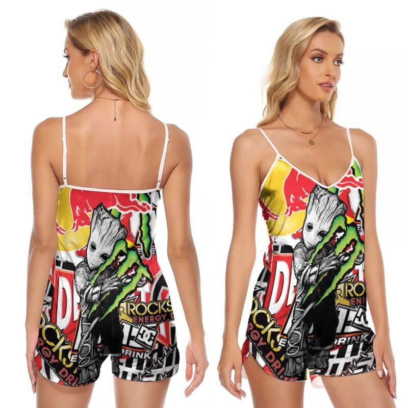 Groot Monster Energy drink Logo Brand Company Gift For Monster Fans Groot Lovers 3 V-neck Romper Jumpsuit RJ01070