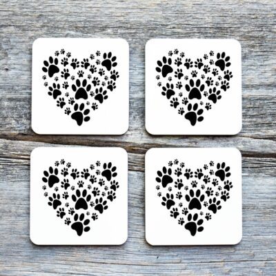 Heart Shaped Paw Prints Drinkware Coaster (Set of 4)