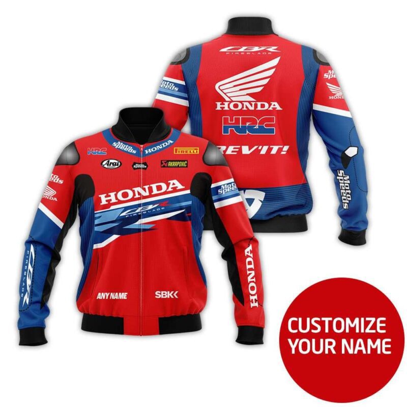 Honda Racing Team Moto Speeds Hrc Red Jersey Style Gift With Custom Name For Honda Racing Team Fans Bomber Jacket BJ03857