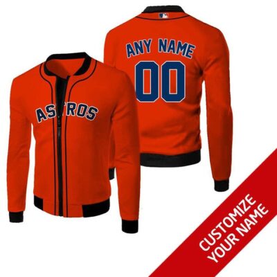 Houston Astros #00 Personalized Orange Jersey Style Gift With Custom Number Name For Astros Fans Fleece Bomber Jacket