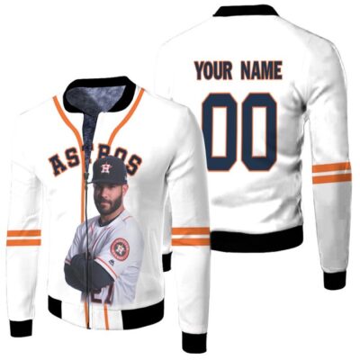 Houston Astros Jose Altuve 27 Player White Jersey Style Gift For Astros Fans Fleece Bomber Jacket