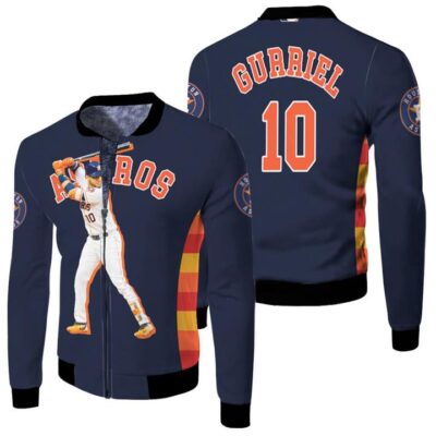 Houston Astros Yuli Gurriel 10 Dark Blue Jersey Style Designed Gift For Astros Fans Fleece Bomber Jacket
