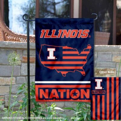 Illinois Fighting Illini Garden Flag with USA Country Stars and Stripes GF00273