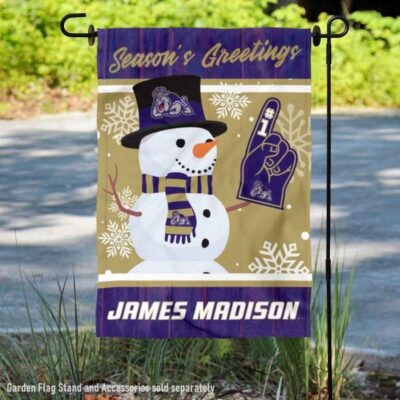 JMU Dukes Holiday Winter Snowman Greetings Garden Flag GF00624