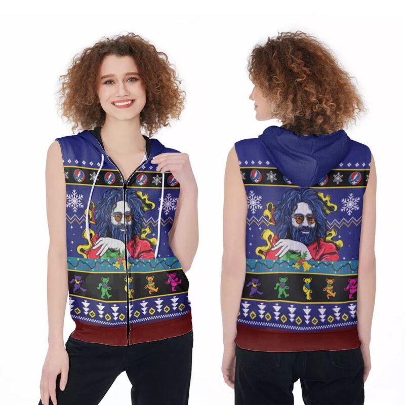 Jerry Garcia American singer-songwriter Christmas Pattern 3D Gift For Jerry Garcia Fans Christmas Lovers Zip Sleeveless Hoodie ZSH1056
