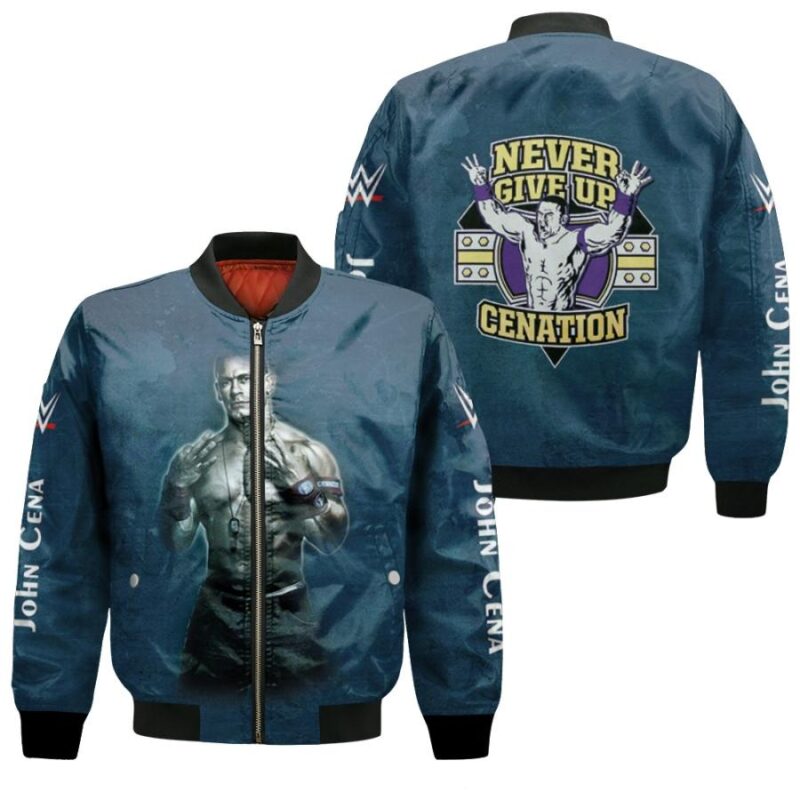 John Cena Never Give Up Cenation Professional Wrestler Navy Gift For John Cena Fans Bomber Jacket BJ04123