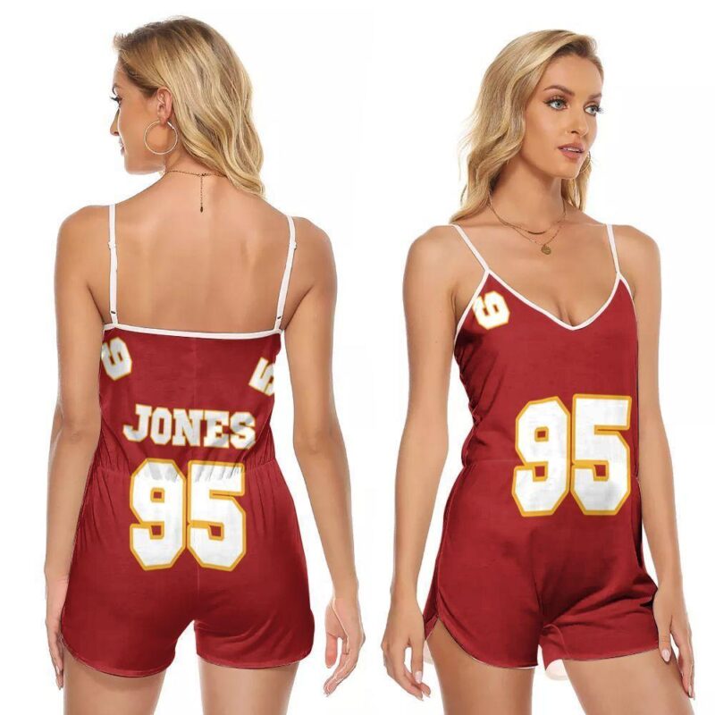 Kansas City Chiefs Chris Jones 95 Great Player Red Game Gift For Chiefs Fans Jones Lovers V-neck Romper Jumpsuit RJ01505