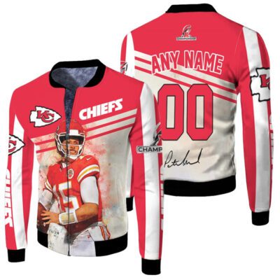 Kansas City Chiefs Patrick Mahomes 00 AFC Championship 2022 Red Jersey Style Gift With Custom Number Name For Chiefs Fans Fleece Bomber Jacket
