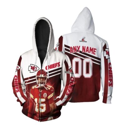 Kansas City Chiefs Patrick Mahomes 00 AFC Championship 2022 White Jersey Style Custom Number Name For Chiefs Fans Zip Hoodie ZH01023