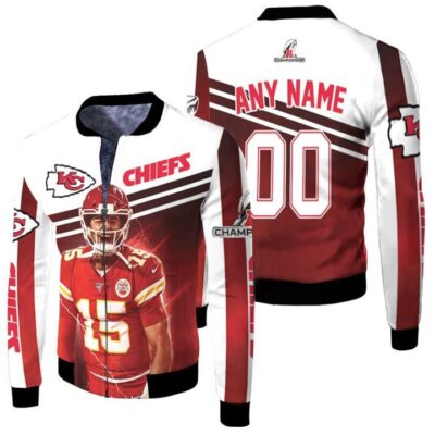 Kansas City Chiefs Patrick Mahomes 00 AFC Championship 2022 White Jersey Style Gift With Custom Number Name For Chiefs Fans Fleece Bomber Jacket