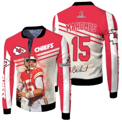 Kansas City Chiefs Patrick Mahomes 15 AFC Championship 2022 Red Jersey Style Designed Gift For Chiefs Fans Fleece Bomber Jacket