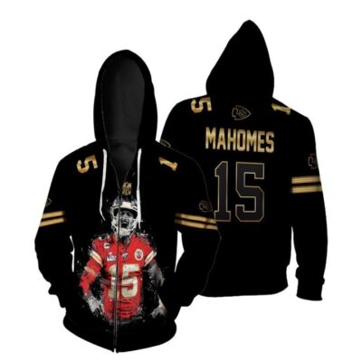 Kansas City Chiefs Patrick Mahomes 15 NFL American Football 2020 Black 3D Gift For Chiefs Fans Zip Hoodie ZH01212
