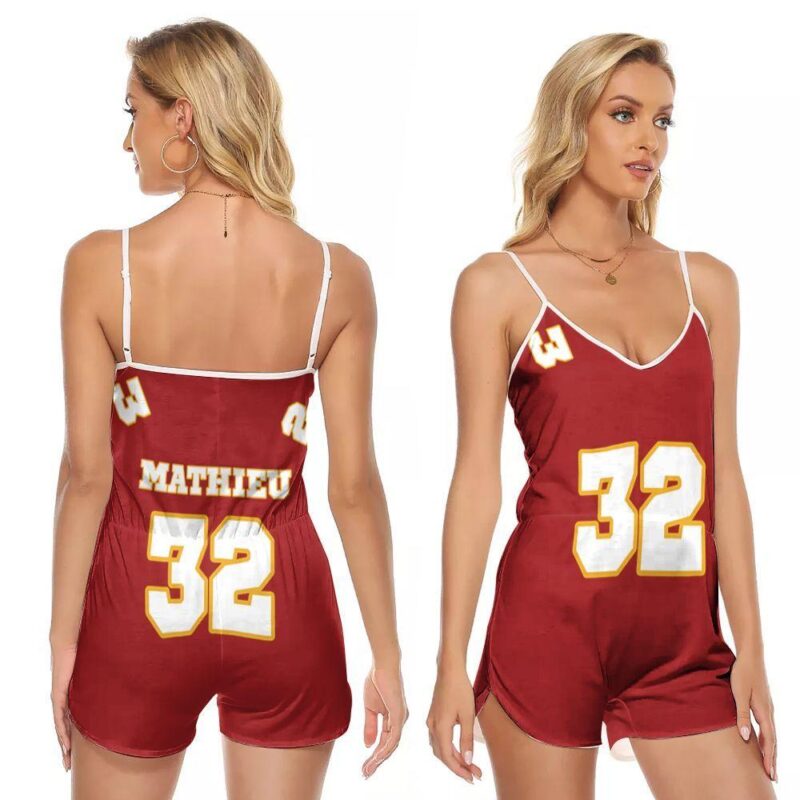 Kansas City Chiefs Tyrann Mathieu 32 Great Player Red Game Gift For Chiefs Fans Mathieu Lovers V-neck Romper Jumpsuit RJ01040