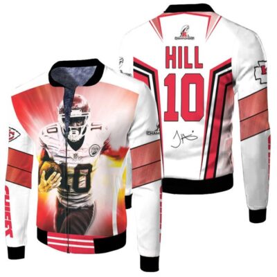 Kansas City Chiefs Tyreek Hill 10 AFC Championship 2022 White Jersey Style Gift For Chiefs Fans Hill Fans Fleece Bomber Jacket
