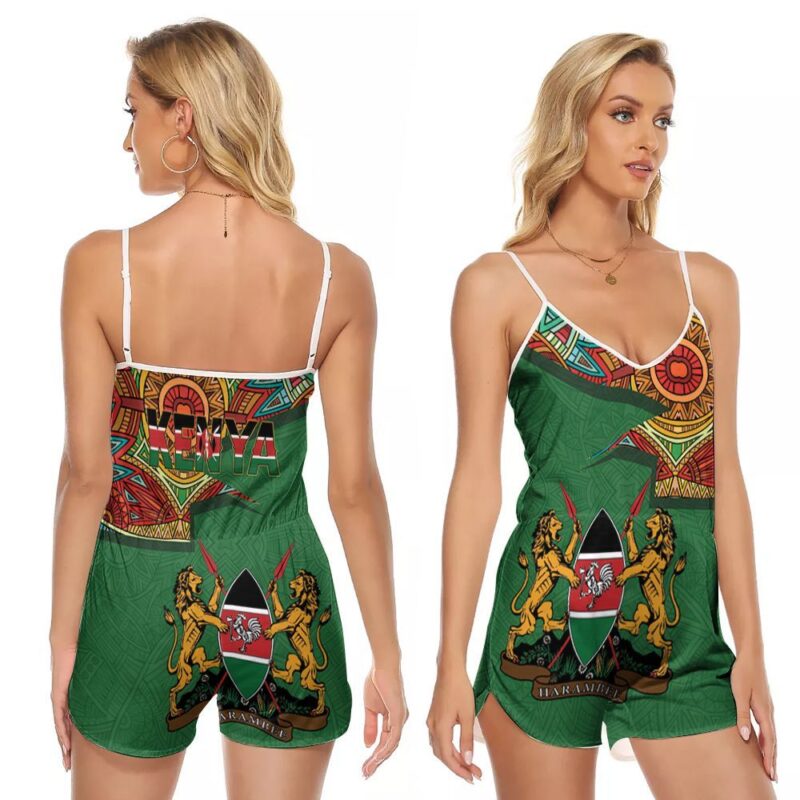 Kenya Coat Of Arms East African Republic Country Gift For Someone From Kenya Coat Of Arms V-neck Romper Jumpsuit RJ00989
