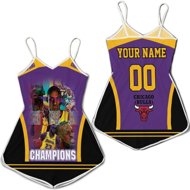Kobe Bryant Michael J Lebron James Los Angeles Lakers Chicago Bulls Champions 3D Personalized Romper RJ02661